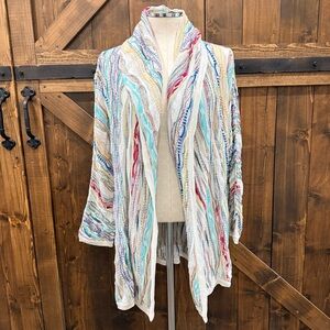 Rare Vintage COOGI Crunella 100% Cotton 3-D  Knit Bright Pastel Color Cardigan S